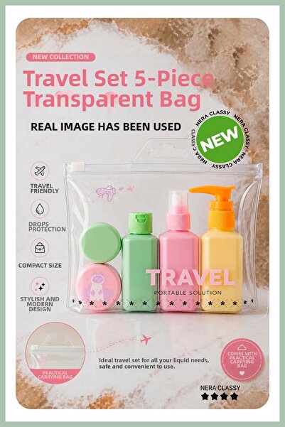 Nera Classy Travel Set with Transparent Bag, 5 Pieces