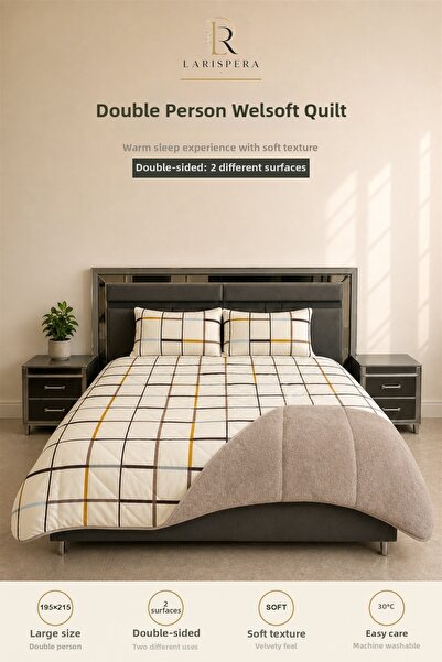 Larispera Double Welsoft Quilt Set 195X215 cm |   2 Pieces of 50X70 cm Pillow...