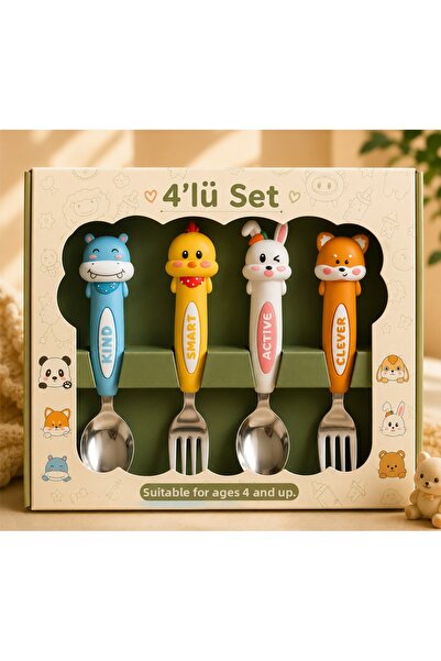 LUMY KIDS Ultra Luxurious 4-Piece Cute Character Stainless Steel Children's F...