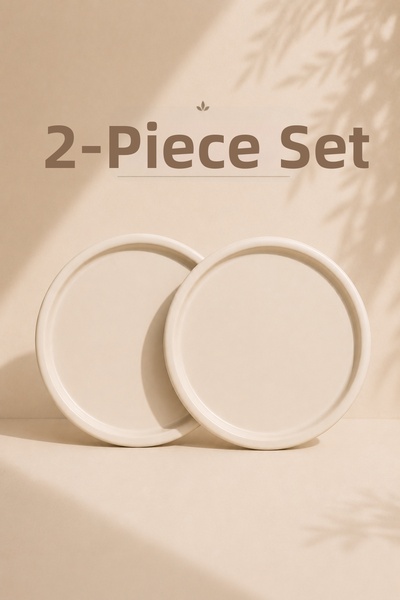Beige & Stone Set of 2 Cream Stainless Steel Round Serving and Presentation P...