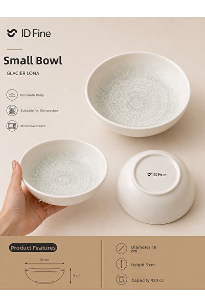 İD FİNE Glacier Lona Porcelain Small Bowl 16 cm 420 Cc Soup and Salad Bowl