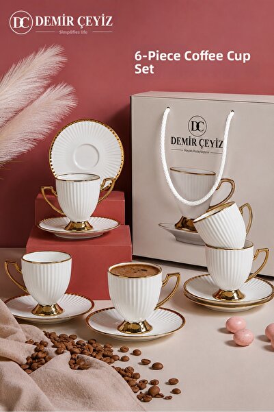Demir Çeyiz Dmr Life Lines Set of 6 Porcelain Coffee Cups 90ml