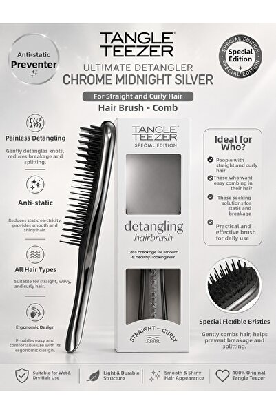 Tangle Teezer Ultimate Detangler Chrome Silver – Easy Detangler, Anti-Frizz H...
