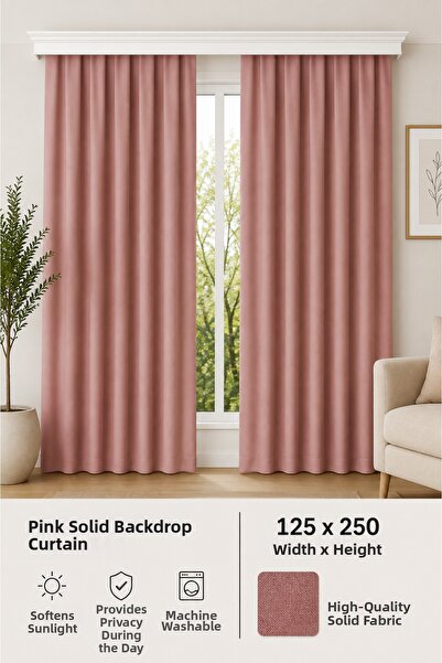 İQON Plain Thick Background Curtain Dried Rose – Ready for Cornice 125X250 cm