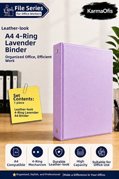 KarmaOfis A4 4-Ring Lilac Faux Leather Folder |   Office and Document Organiz...