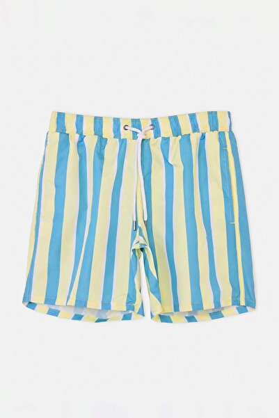 Trendyol Kollektion Gelb-grün gestreifte Herren-Badeshorts in normaler Länge ...