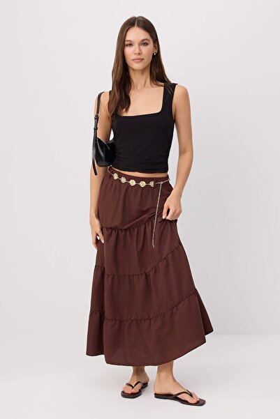 Trendyol Collection Fusta midi maro închis cu curea tip lanț TWOSS26ET00174