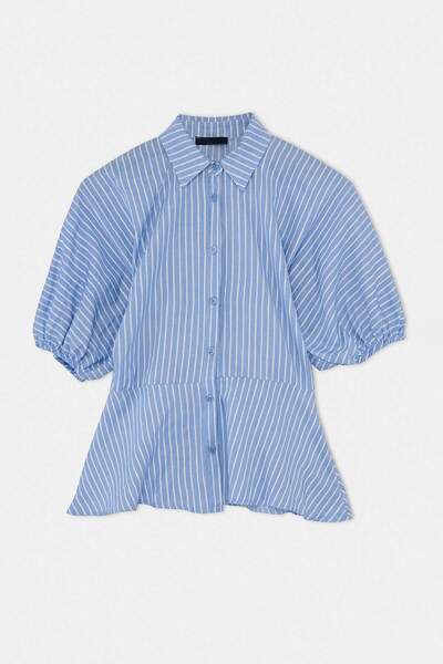 Trendyol Collection Blue Striped Balloon Sleeve Detailed Shirt Twoaw27Go00021