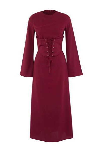 Trendyol Modest Βραδινό φόρεμα με λεπτομέρεια από κορσέ και υφαντό ύφασμα σε ...