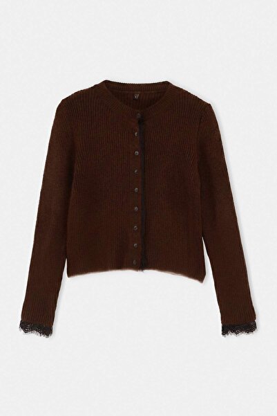 Trendyol Collection Brown Lace-Trimmed Knitwear Cardigan Twoaw26Hi00171