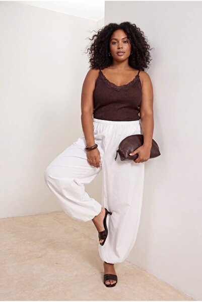 Trendyol Curve Brown Special Yarn Lace Detailed Summer 2-Piece Knitwear Blous...