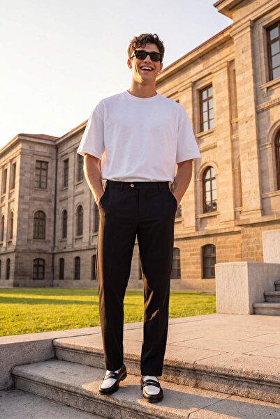 Kolekce Trendyol Černé elastické lycrové pánské kalhoty Slim Fit ke kotníkům ...