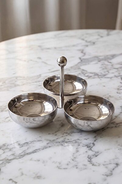TRENDYOLMİLLA HOME Three-Compartment Brass Presentation Plate 23cm X 18cm Tph...