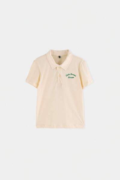 TRENDYOLKIDS Beige Boy's Polo Collar Knitted T-Shirt Tkdss26Ts00102
