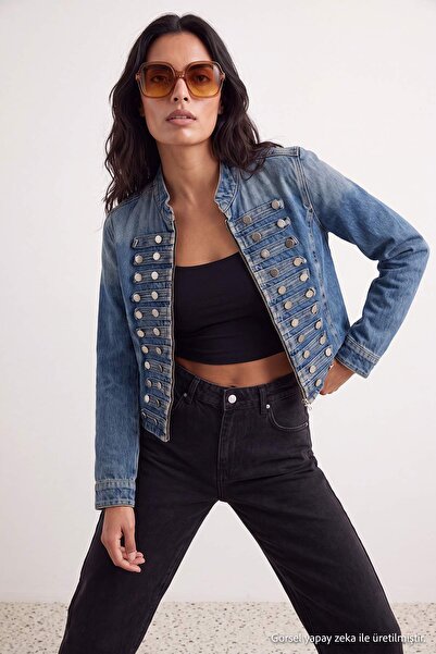 Trendyol Collection Blue Slim Fit Buttoned Denim Jacket Twoaw27Ce00004