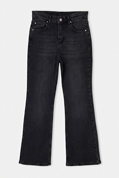 Trendyol Collection Anthracite Extra Flexible High Waist Crop Flare Jeans Two...