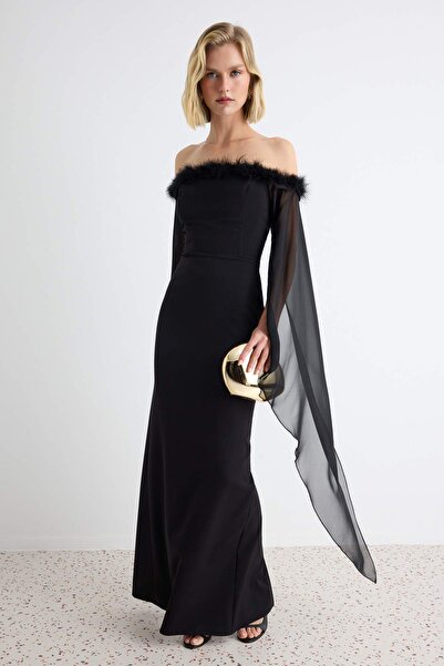 Trendyol Kollektion Schwarzes, detailliertes, langärmliges, elegantes Abendkl...