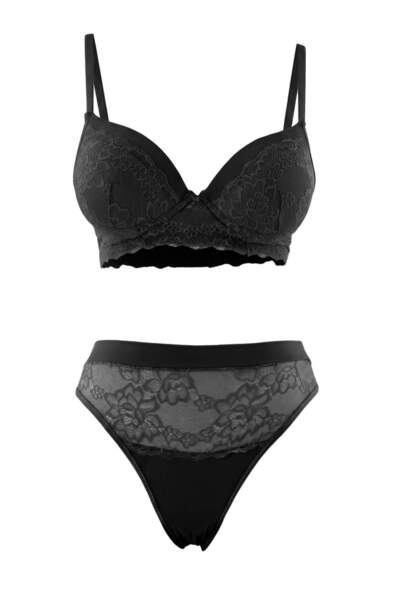 Trendyol Collection Black Lace Plain Push up Underwear Set Thmaw27Cc00006