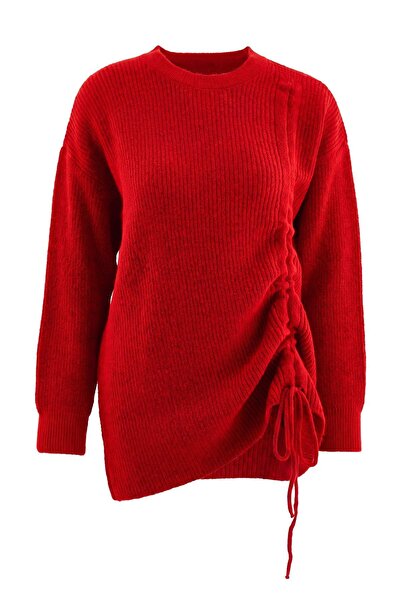 Trendyol Modest Roter Thessaloniki-Strickpullover mit Kordelzug und detaillie...