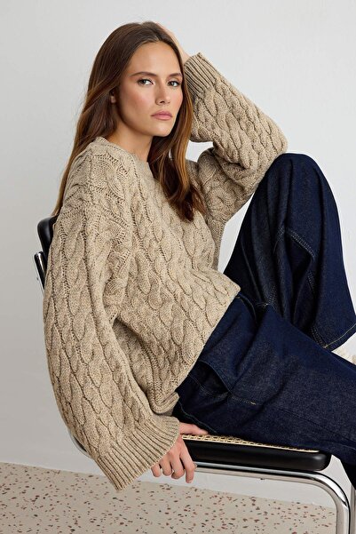 Trendyol Collection Mink Soft Textured Wide Fit Knitwear Sweater Twoaw27Kz00154
