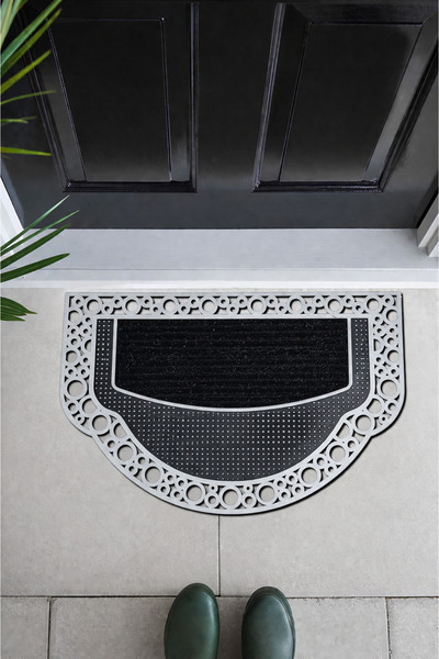 M&H Quality Μοντέλο Half Moon Welcome Letter Μπροστινό χαλάκι πόρτας Ασημί χρώμα