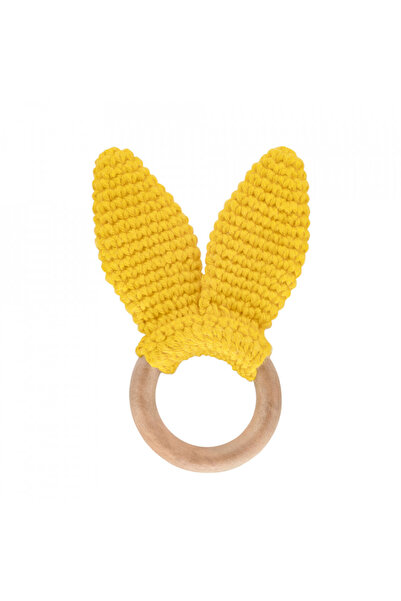 Babyjem Jucarie dentitie din bumbac cu inel din lemn Amigurumi (Culoare: Galben)
