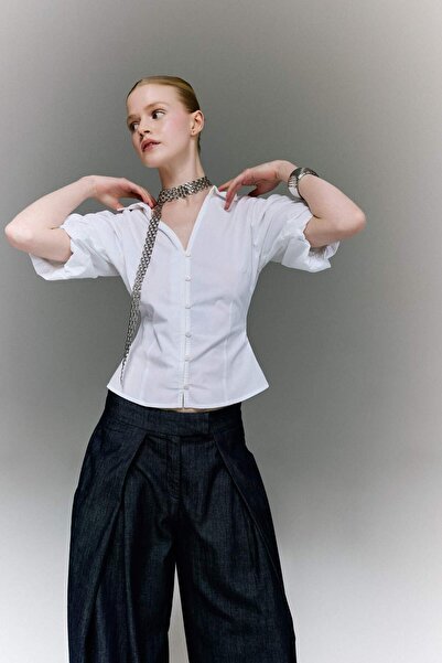 DeFacto Εφαρμοστό κοντομάνικο πουκάμισο Ποπλίνα H1573AX26SP