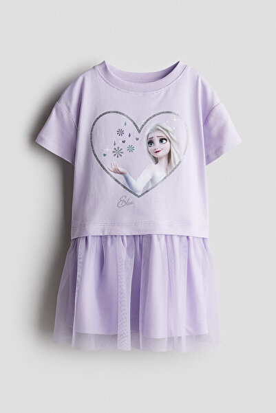 H&M Baskı Motifli Tül Elbise