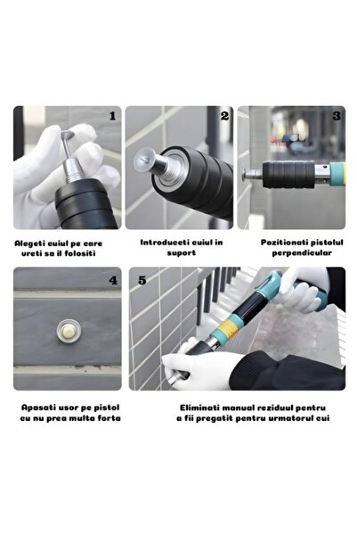 UNİBOX Pistol de bătut cuie manual, reglabil, cu 5 trepte, cu 100 de cuie incluse, pentru beton, lemn și metal –