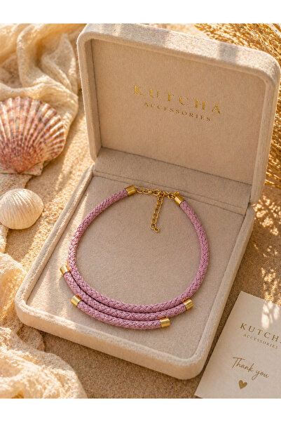 Kutcha Accessories Açık Pembe Tasarım Detaylı Çoklu Ip Kolye