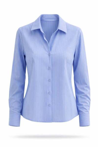 Miss Poem Γυναικείο πουκάμισο με μπλε ρίγες κλασικής εφαρμογής