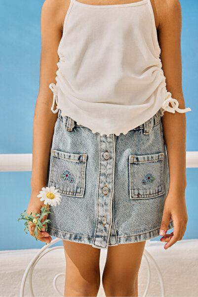 Marvy Molly Embroidery Detailed Denim Skirt
