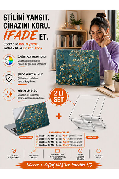 Mcstorey Macbook Air M2-m3-m4 13.6inç Kılıf Yapıştırma Koruyucu Kaplama Flowe...