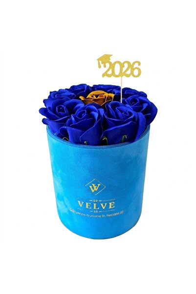 velve Aranjament floral Velvet, 9 trandafiri de sapun, in cutie albastra de c...