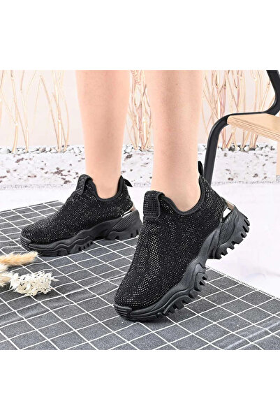 Tmall Pantofi sport pentru femei, cu material textil și pietre, TM1D1441, negri