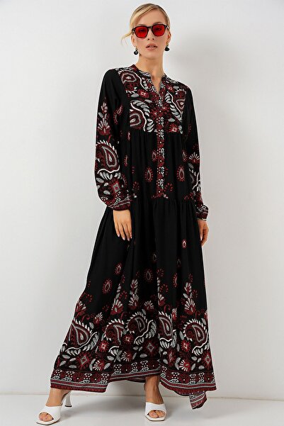 Hiccup Bdart Patterned V-Neck Long Dress