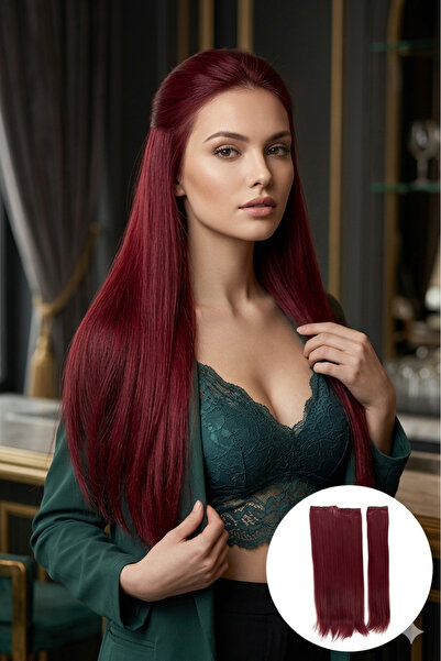 REMY HAİR شعر أحمر مستقيم نصف قمر - 65 سم 190 جراممشبك صناعي من الألياف – 3 قطع