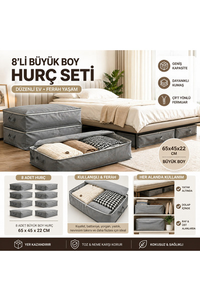 Çınar Ev Tekstil 8 Pieces - Large Storage Bags - under Bed Storage Bags 65*45*22 cm