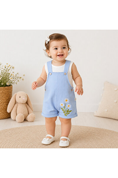 ALLYA MİNİ DRESS Adelya Papatya Nakışlı Gabardin Kız Bebek Salopet Takım %100...