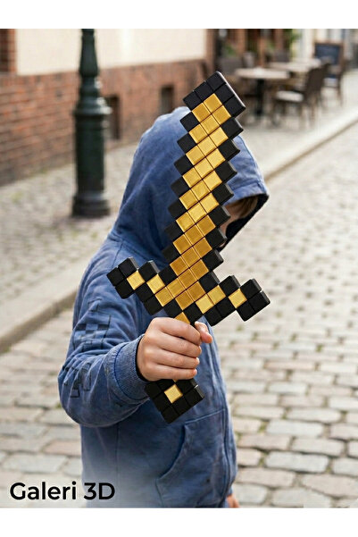 G3D Minecraft Kılıç Figürü 25cm - Oyuncak Dekoratif Model- Piksel Kılıç- Siya...