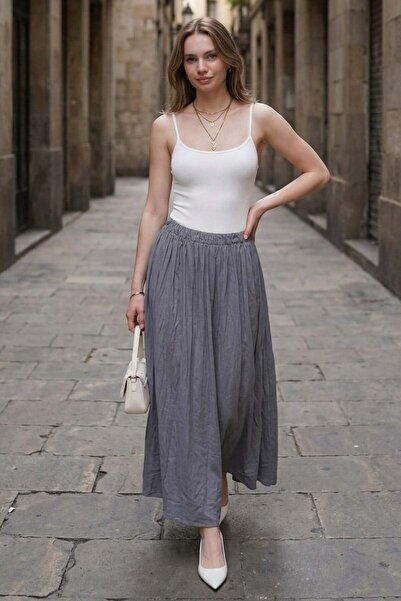 Madmext Γκρι Voile Fabric Basic Γυναικεία Μακριά Γυναικεία Φούστα Mg2366