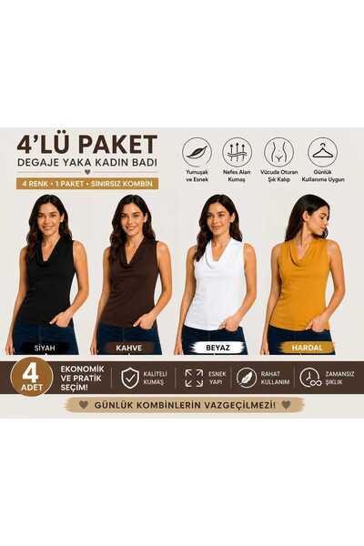 ingegno Body Gathered Zero Sleeve Draped Collar Viscose Badi 4 Piece