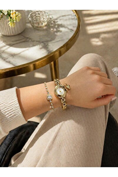 Evaa Jewelry Accessories ساعة وسوار على طراز بيرنتيس بتصميم قلب كلاسيكي في صن...