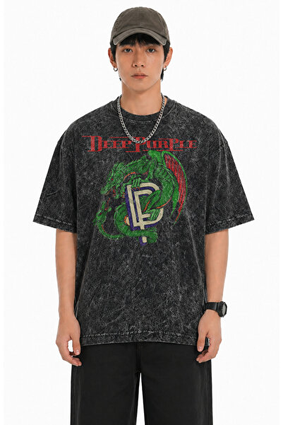 Fuddy Moda Oversize kroj Deep Purple Štampano Washed T-shirt , unisex vintage...