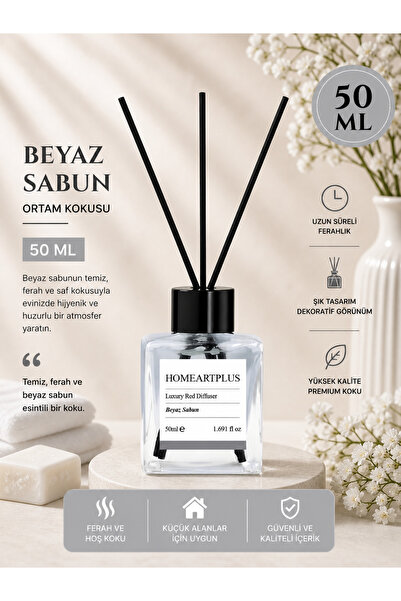 homeartplus beyaz sabun kokulu bambu çubuklu kare oda kokusu 50 ml