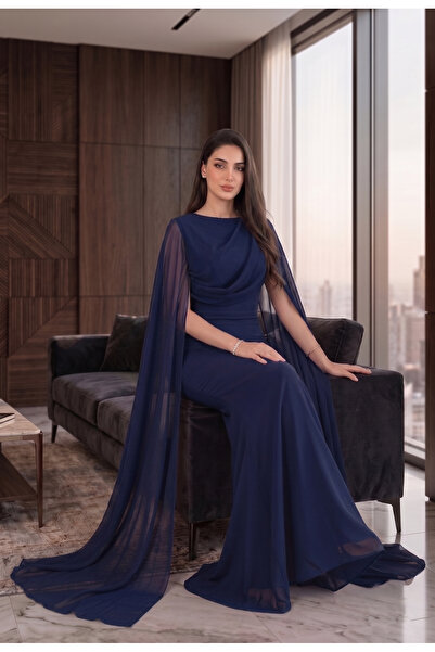 sachin and babi light blue dress Elegant Chiffon V-Neck Evening Dress with Waist Floral Applique and  High-Low Hem