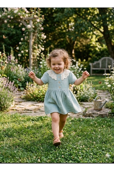 Babexi Baby Dress Turquoise Smocked Buttoned