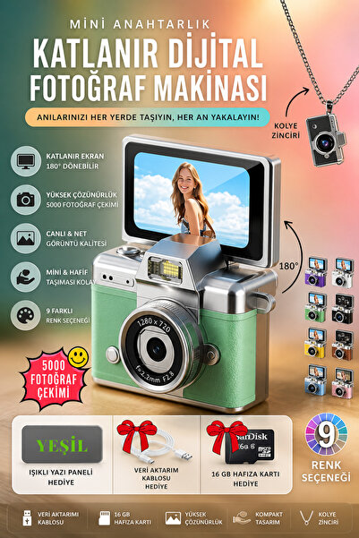 nextbuy Mini Dijital Avuç İçi Kamera Katlanabilir Ekranlı Retro Fotoğraf Maki...