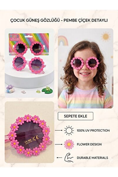 Butik Çiçek Detaylı UV Filtreli Çocuk Güneş Gözlüğü