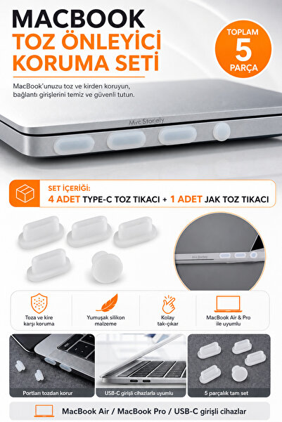 Mcstorey Macbook Air-pro Tüm Modeller Toz Önleyici Tıpa Koruma Seti Type-c Ta...